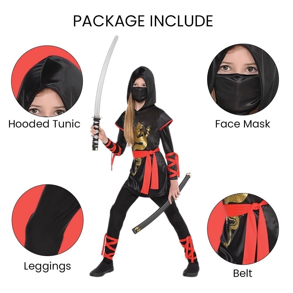 DRAGON NINJA COSTUME FOR KIDS - Black and Red - Picture 4 of 7